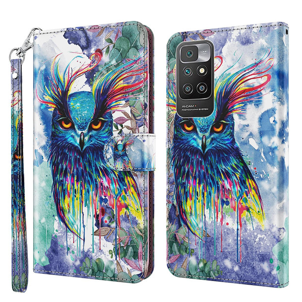 Xiaomi Redmi 10 3D Painting Pattern TPU + PU Leather Phone Case(Watercolor Owl)