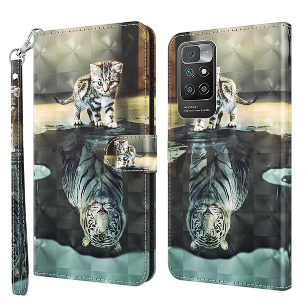 Xiaomi Redmi 10 3D Painting Pattern TPU + PU Leather Phone Case(Cat Tiger)