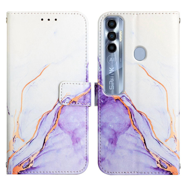 Tecno Spark 7 Pro PT003 Marble Pattern Flip Leather Phone Case(White Purple LS006)