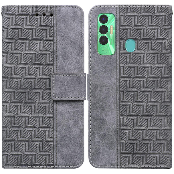 Tecno Spark 7P Geometric Embossed Leather Phone Case(Grey)