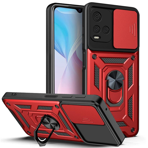 vivo Y21s Sliding Camera Cover TPU+PC Phone Case(Red)