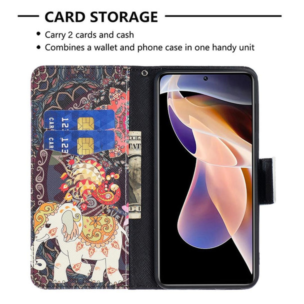 Xiaomi Redmi Note 11 Pro / 11 Pro+ Colored Drawing Leather Phone Case(Flowers Elephant)