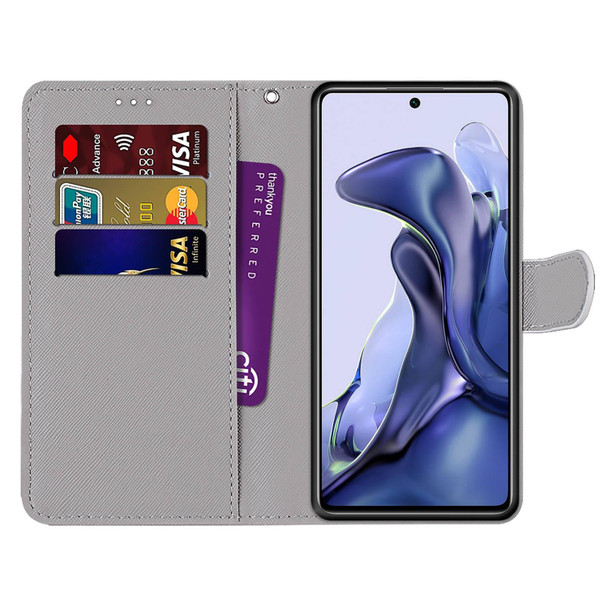 Xiaomi Mi 11T / 11T Pro Coloured Drawing Cross Texture Horizontal Flip PU Phone Leather Case with Holder & Card Slots & Wallet & Lanyard(Colorful Layer(Golden Chain Grey Cat)