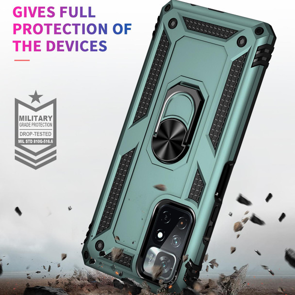 Xiaomi Redmi Note 11 5G Shockproof TPU + PC Phone Case with 360 Degree Rotating Holder(Dark Green)