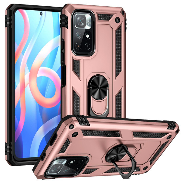 Xiaomi Redmi Note 11 5G Shockproof TPU + PC Phone Case with 360 Degree Rotating Holder(Rose Gold)