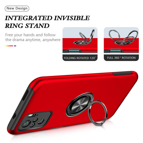 Xiaomi Redmi Note 10 4G PC + TPU Shockproof Magnetic Phone Case with Invisible Ring Holder(Red)