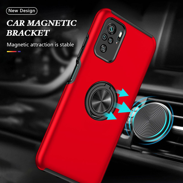 Xiaomi Redmi Note 10 4G PC + TPU Shockproof Magnetic Phone Case with Invisible Ring Holder(Red)