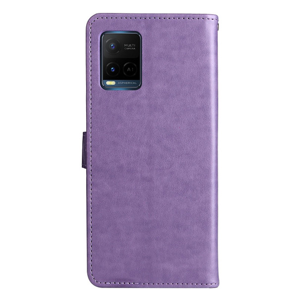 vivo Y21 2021 / Y21s / Y33s Cat Bee Embossing Pattern Shockproof Horizontal Flip Leather Case with Holder & Card Slots & Wallet(Purple)