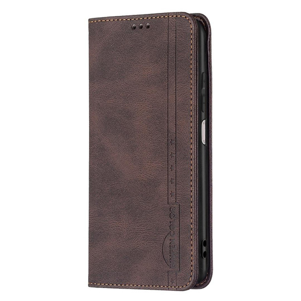 Xiaomi Poco M3 Pro/Redmi Note 10 5G/Note 10T 5G Magnetic RFID Blocking Anti-Theft Leather Case with Holder & Card Slots & Wallet(Brown)