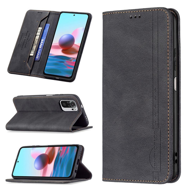 Xiaomi Redmi Note 10 4G / Note 10S Magnetic RFID Blocking Anti-Theft Leather Case with Holder & Card Slots & Wallet(Black)