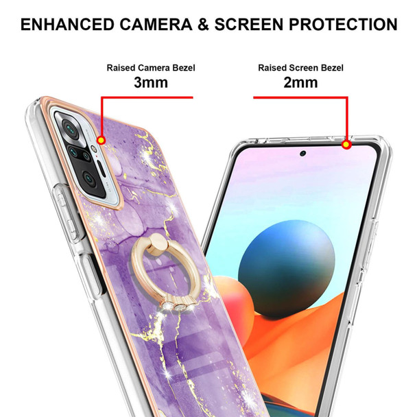 Xiaomi Redmi Note 10 Pro / Note 10 Pro Max Electroplating Marble Pattern IMD TPU Shockproof Case with Ring Holder(Purple 002)