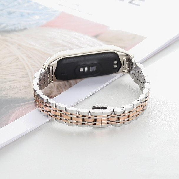 Xiaomi Mi Band 4 / 3 Seven-beads Stainless Steel Watch Band(Silver Rose Gold)