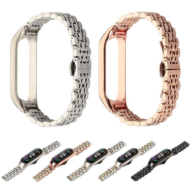 Xiaomi Mi Band 4 / 3 Seven-beads Stainless Steel Watch Band(Silver Rose Gold)