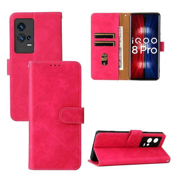 vivo iQOO 8 Pro Solid Color Skin Feel Magnetic Buckle Horizontal Flip PU Leather Case with Holder & Card Slots & Wallet(Rose Gold)