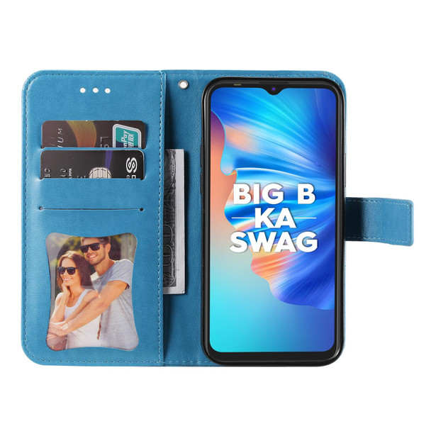 Tecno Spark 6 Go 7-petal Flowers Embossing Pattern Horizontal Flip PU Leather Case with Holder & Card Slots & Wallet & Photo Frame(Blue)