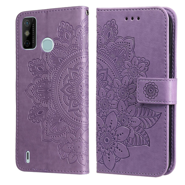 Tecno Spark 6 Go 7-petal Flowers Embossing Pattern Horizontal Flip PU Leather Case with Holder & Card Slots & Wallet & Photo Frame(Light Purple)