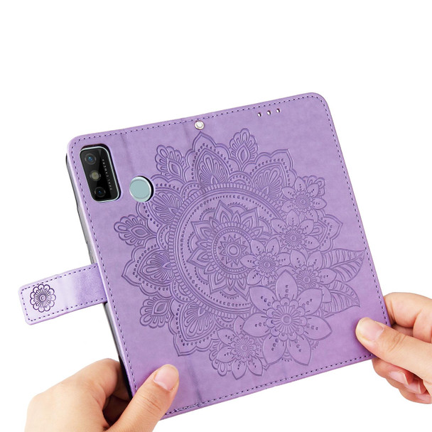 Tecno Spark 6 Go 7-petal Flowers Embossing Pattern Horizontal Flip PU Leather Case with Holder & Card Slots & Wallet & Photo Frame(Light Purple)