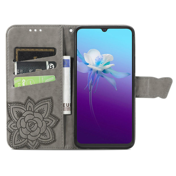 Butterfly Love Flowers Embossed Horizontal Flip Leatherette Case with Holder & Card Slots & Wallet & Lanyard - vivo V20 2021(Gray)