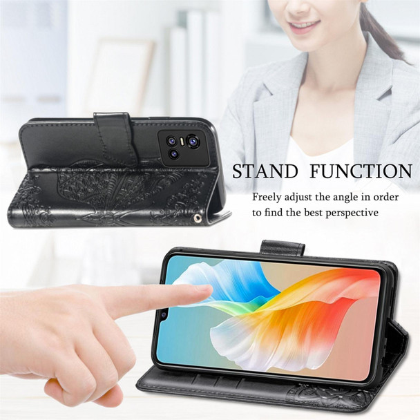 Butterfly Love Flowers Embossed Horizontal Flip Leatherette Case with Holder & Card Slots & Wallet & Lanyard - vivo S10 / S10 Pro(Black)