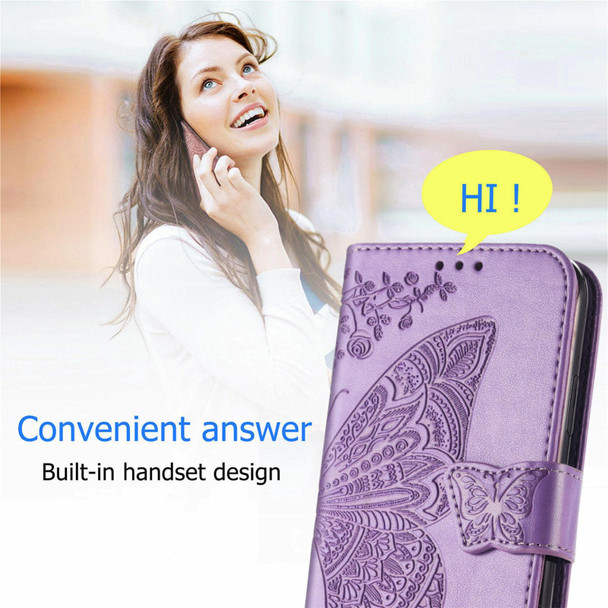 Butterfly Love Flowers Embossed Horizontal Flip Leatherette Case with Holder & Card Slots & Wallet & Lanyard - vivo IQOO 7(Light Purple)