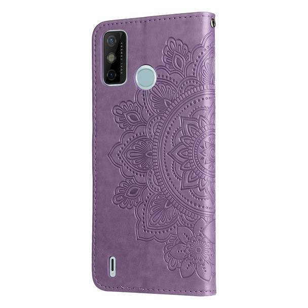 7-petal Flowers Embossing Pattern Horizontal Flip PU Leatherette Case with Holder & Card Slots & Wallet & Photo Frame - Tecno Spark 6 Go(Light Purple)