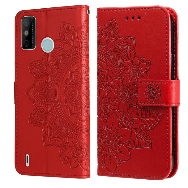 7-petal Flowers Embossing Pattern Horizontal Flip PU Leatherette Case with Holder & Card Slots & Wallet & Photo Frame - Tecno Spark 6 Go(Red)