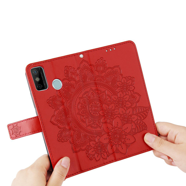 7-petal Flowers Embossing Pattern Horizontal Flip PU Leatherette Case with Holder & Card Slots & Wallet & Photo Frame - Tecno Spark 6 Go(Red)