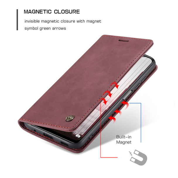 CaseMe 013 Multifunctional Horizontal Flip Leatherette Case with Holder & Card Slot & Wallet - Xiaomi Redmi Note 10 5G(Wine Red)