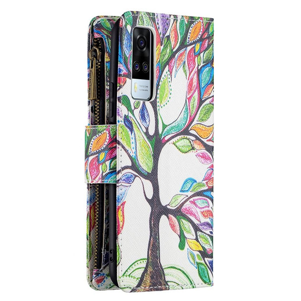 vivo Y51 2020/Y51a/Y51s Colored Drawing Pattern Zipper Horizontal Flip Leather Case with Holder & Card Slots & Wallet(Big Tree)