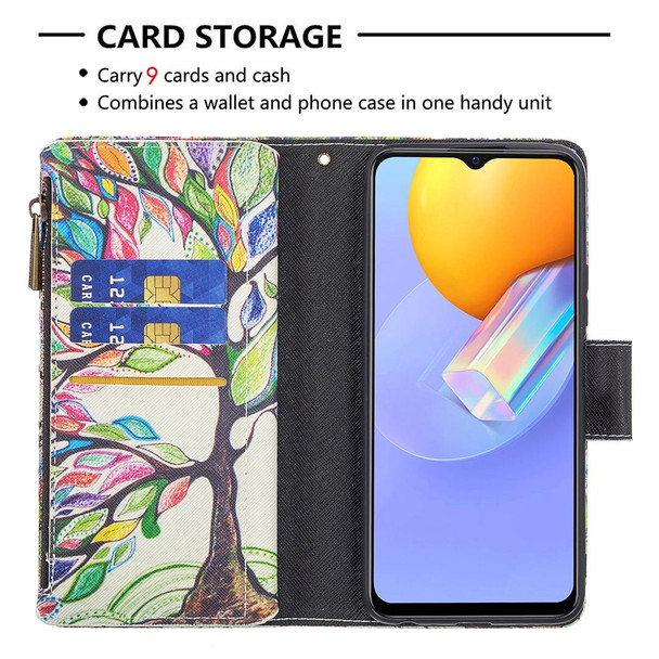 vivo Y51 2020/Y51a/Y51s Colored Drawing Pattern Zipper Horizontal Flip Leather Case with Holder & Card Slots & Wallet(Big Tree)