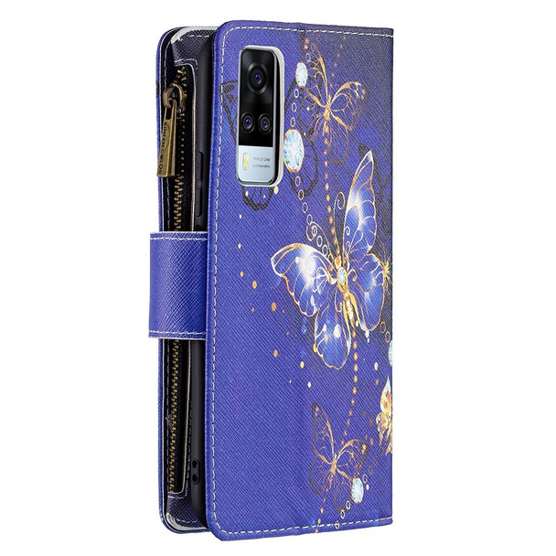 vivo Y51 2020/Y51a/Y51s Colored Drawing Pattern Zipper Horizontal Flip Leather Case with Holder & Card Slots & Wallet(Purple Butterfly)