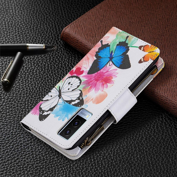 vivo V21e 5G Colored Drawing Pattern Zipper Horizontal Flip Leather Case with Holder & Card Slots & Wallet(Two Butterflies)