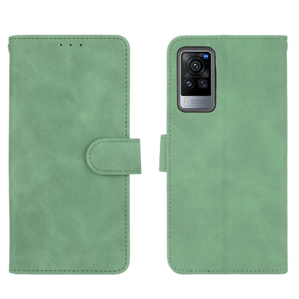 vivo X60 Pro / X60 5G Solid Color Skin Feel Magnetic Buckle Horizontal Flip Calf Texture PU Leather Case with Holder & Card Slots & Wallet(Green)