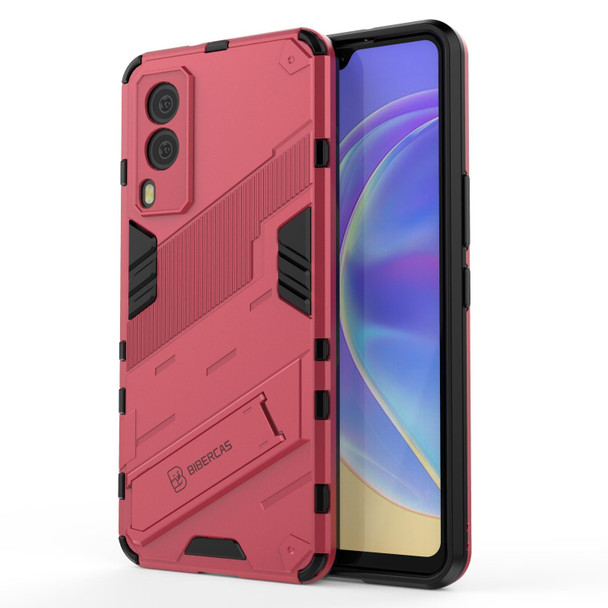 vivo V21e 5G Punk Armor 2 in 1 PC + TPU Shockproof Case with Invisible Holder(Light Red)