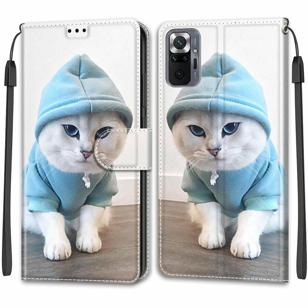 Xiaomi Redmi Note 10 Pro Max/10 Pro Voltage Coloured Drawing Magnetic Clasp Horizontal Flip PU Leather Case with Holder & Card Slots(C15 Blue Sweater White Cat)