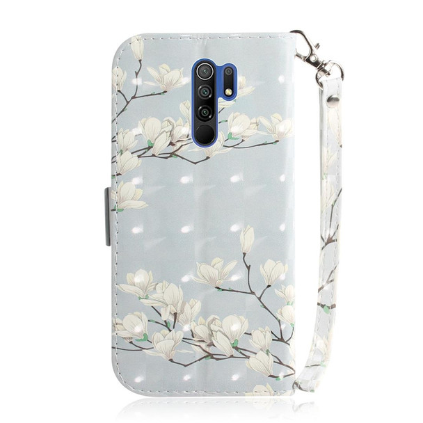 Xiaomi Redmi 9 3D Painted Pattern Magnetic Attraction Horizontal Flip Leather Case with Holder & Card Slot & Wallet & Lanyard(Magnolia)