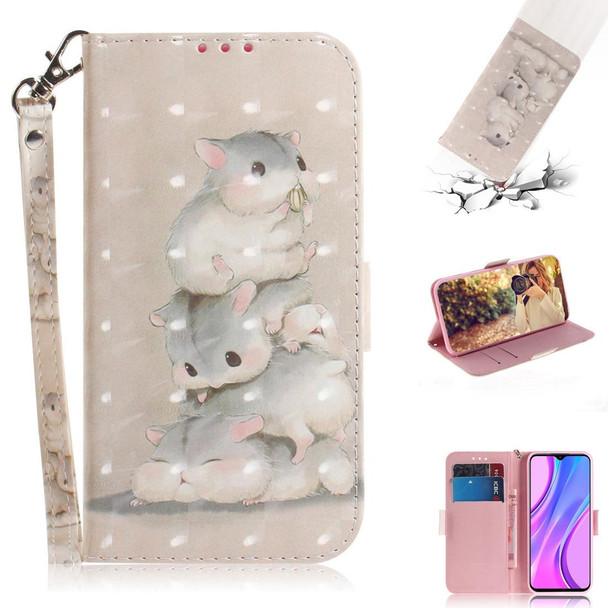 Xiaomi Redmi 9 3D Painted Pattern Magnetic Attraction Horizontal Flip Leather Case with Holder & Card Slot & Wallet & Lanyard(Squirrels)