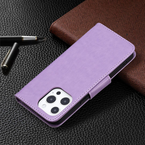 Embossing Two Butterflies Pattern Horizontal Flip PU Leatherette Case with Holder & Card Slot & Wallet & Lanyard - iPhone 13 mini(Purple)