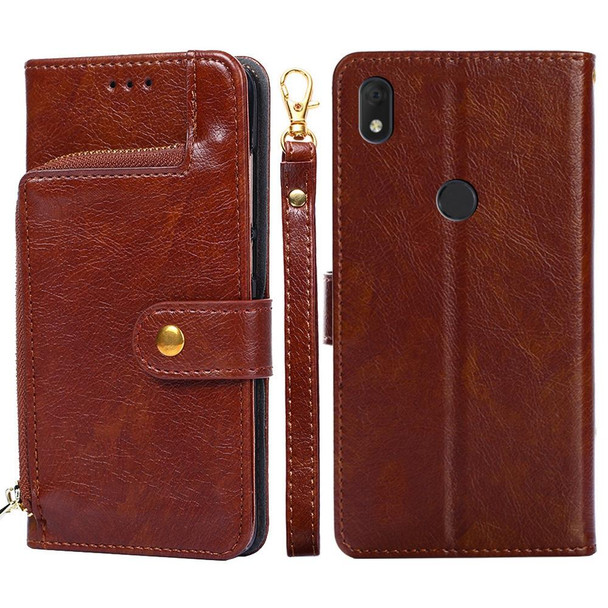 alcatel Axel/Lumos Zipper Bag Leatherette Phone Case(Brown)