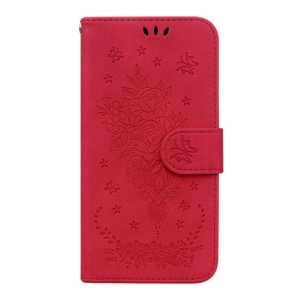 Tecno Camon 17 Butterfly Rose Embossed Leather Phone Case(Red)