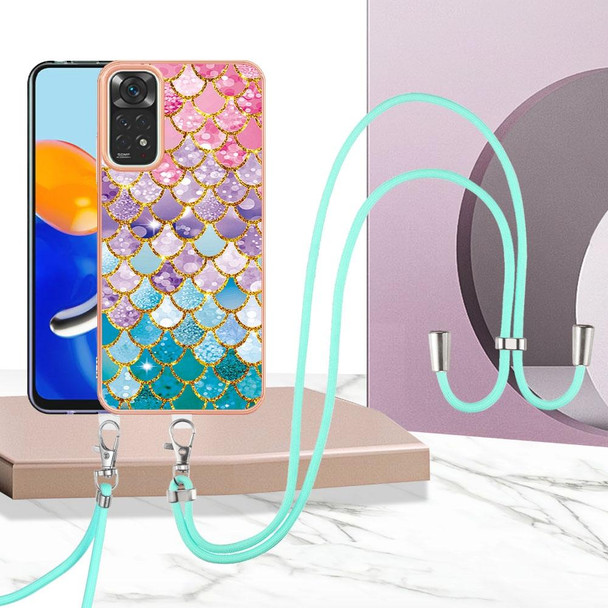 Xiaomi Redmi Note 11S / Note 11 Global Electroplating IMD TPU Phone Case with Lanyard(Colorful Scales)