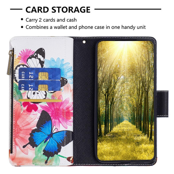 Xiaomi Redmi 10 5G / Note 11E Colored Drawing Pattern Zipper Leather Phone Case(Two Butterflies)