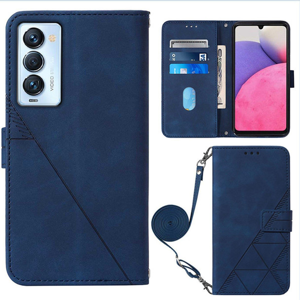 Tecno Camon 18 Premier Crossbody 3D Embossed Flip Leather Phone Case(Blue)