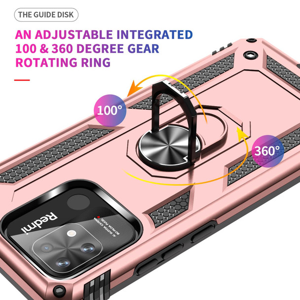 Xiaomi Redmi 10C Shockproof TPU + PC Phone Case with 360 Degree Rotating Holder(Rose Gold)