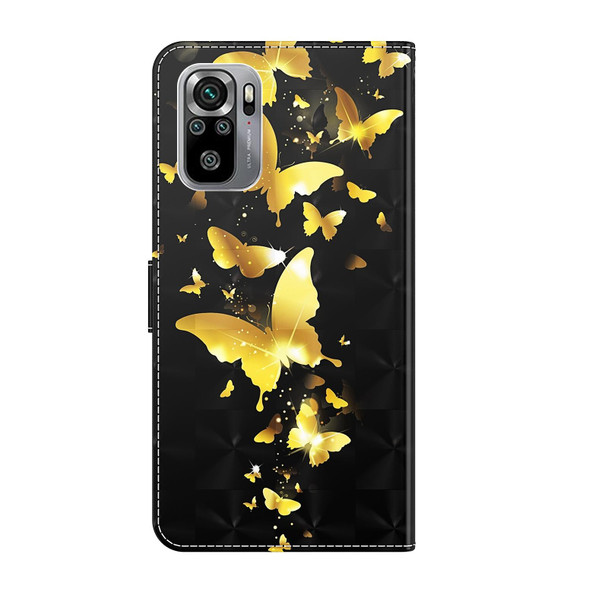 Xiaomi Redmi Note 10 / 10S 3D Painting Pattern TPU + PU Leather Phone Case(Gold Butterfly)