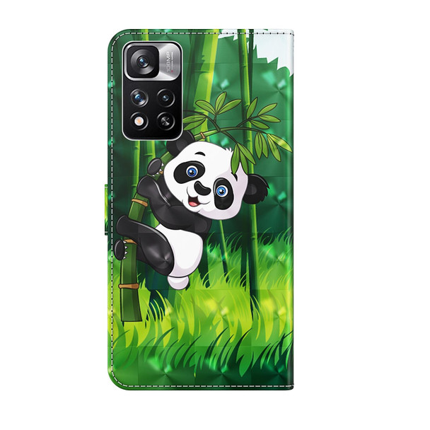Xiaomi Redmi Note 11 3D Painting Pattern TPU + PU Leather Phone Case(Panda Climbing Bamboo)