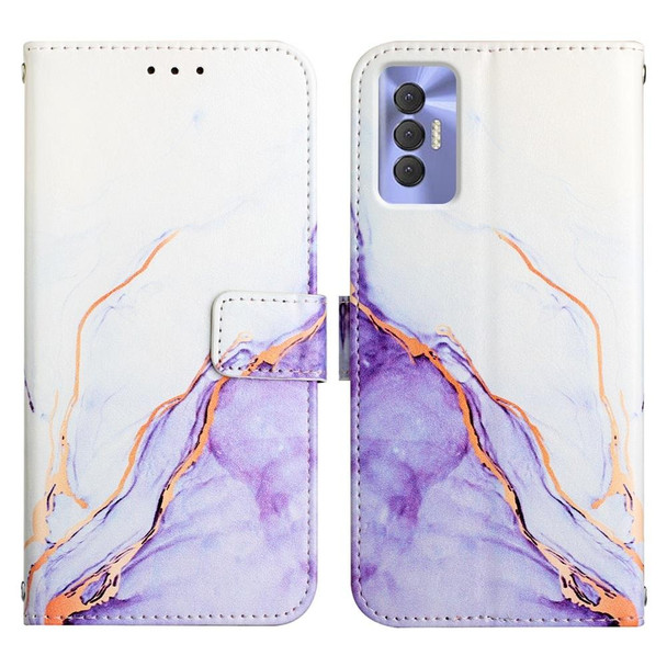 Tecno Spark 8P PT003 Marble Pattern Flip Leather Phone Case(White Purple LS006)