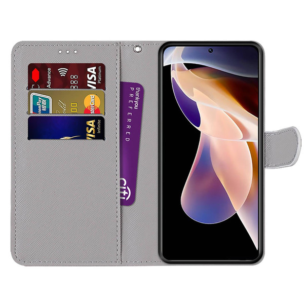 Xiaomi Redmi Note 11 Pro/11 Pro+ Coloured Drawing Cross Texture Horizontal Flip Leather Phone Case with Holder & Card Slots & Wallet & Lanyard(Color Bottom Hollow Flower)