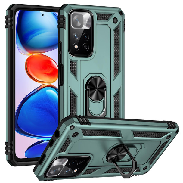 Xiaomi Redmi Note 11 Pro 5G Shockproof TPU + PC Phone Case with 360 Degree Rotating Holder(Dark Green)