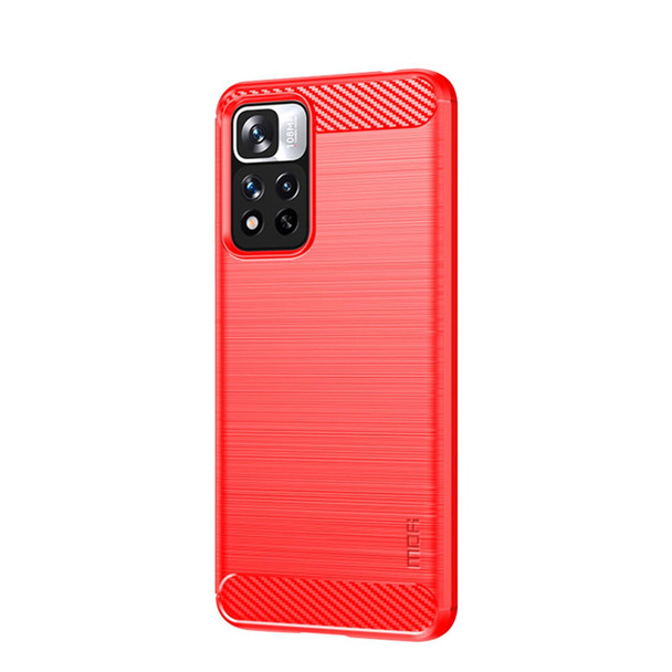 Xiaomi Redmi Note11 Pro / Note 11 Pro+ MOFI Gentleness Series Brushed Texture Carbon Fiber Soft TPU Phone Case(Red)